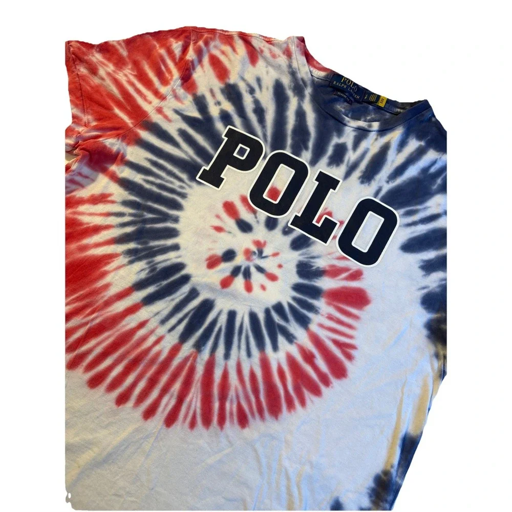 Polo Ralph Lauren Americana T-Shirt Tie‎ Dye Patriotic Spell-out Men's SMALL